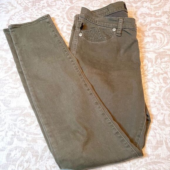 Rock & Republic Kashmiere olive green embellished mid rise skinny jeans Sz 8/10 - Picture 1 of 12